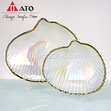 Assie-coquille de plaque de verre décorative en forme de coquille en forme de coquille